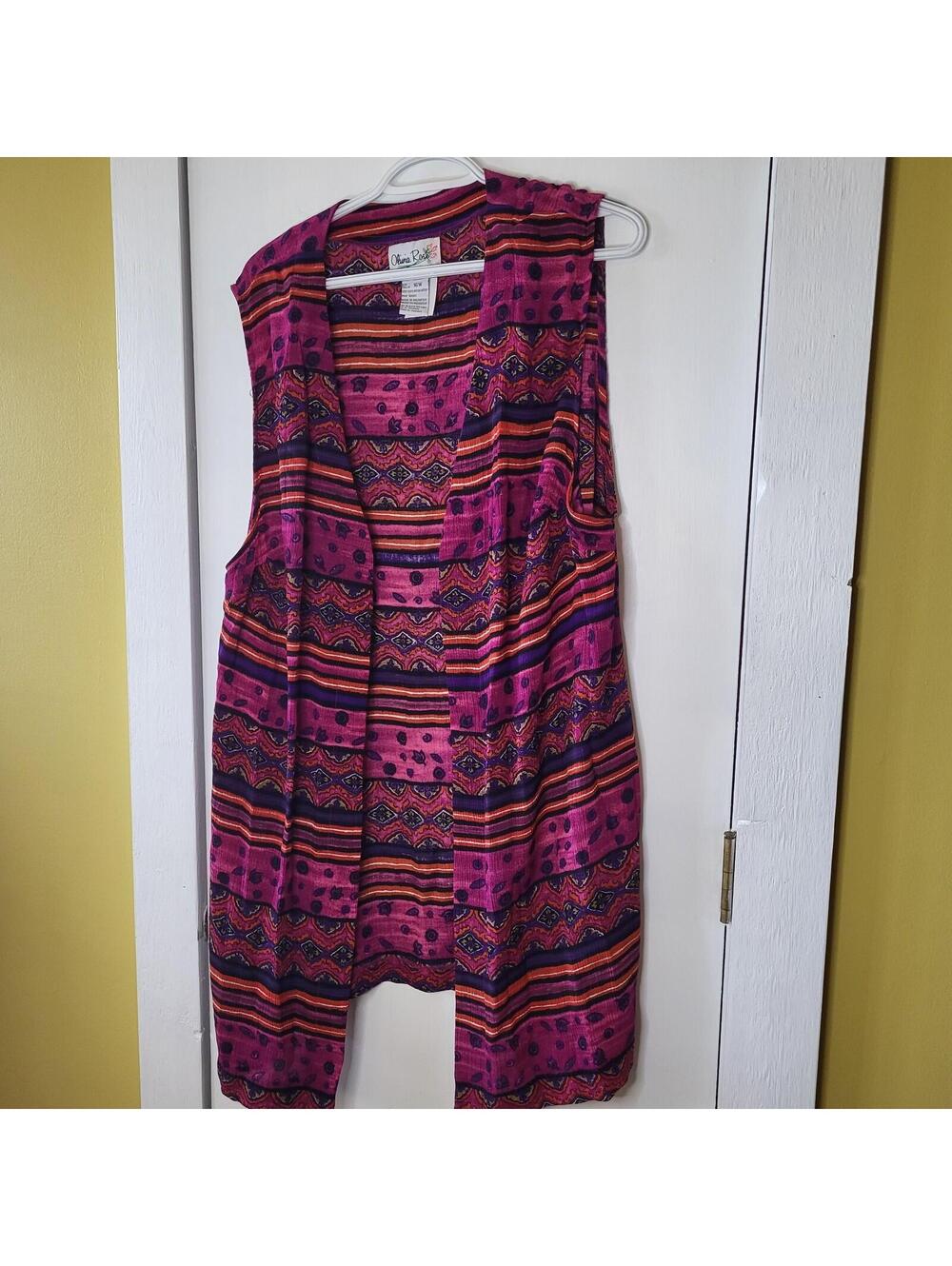 OLIVIA Rose vtg multi-colored open vest purple & pink hues women 16W 100% rayon
